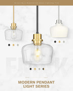 Emak 8 Inch Modern Pendant Lights Kitchen Island, Farmhouse Black and Gold Pendant Light Fixtures with Clear Glass Shade for Kitchen, Bedroom, Dining Room, PL122-BKBGD-CG