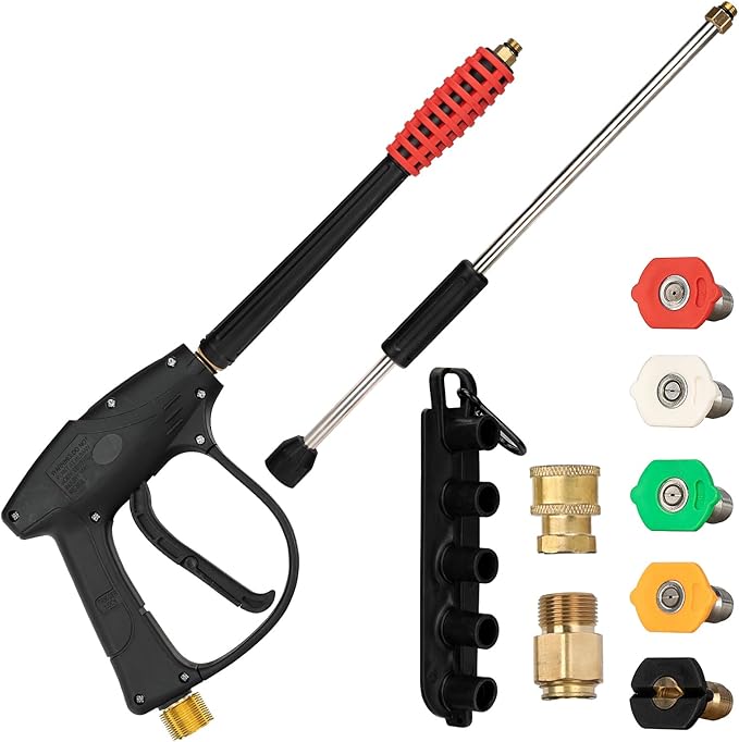 Power Washer Kit, Black & Red 5000 PSI High-Pressure Spray Kit with 5 Nozzle Tips, 40" Replacement Wand, M22 Connectors, Heavy-Duty Cleaning Tool