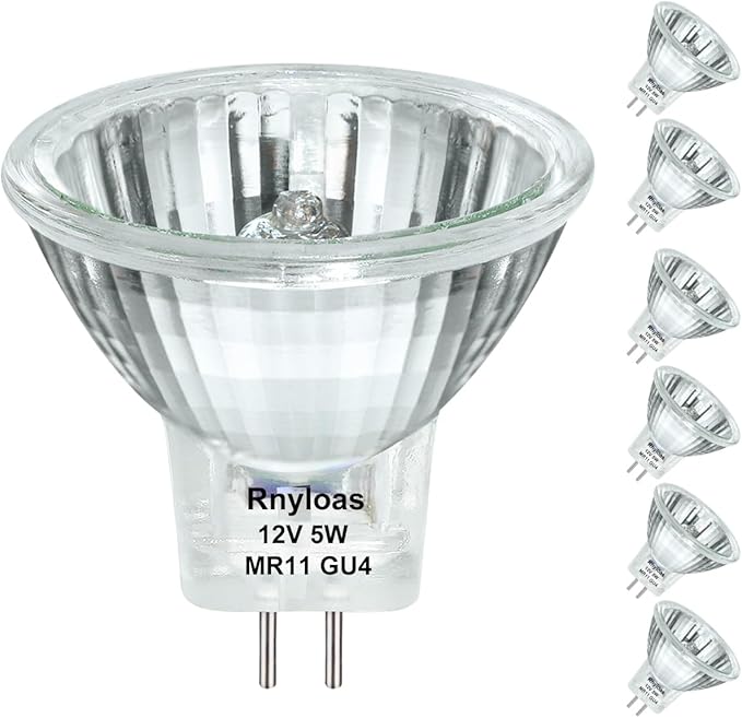 GU4 Halogen 5W, 6 Pack GU4 Base MR11 12V 5W, Long Lasting GU 4 MR 11 Dimmable with Glass Cover, MR 11 Warm White 2800K Fiber Optic Light Bulb, MR 11 Bulb with GZ4 Bi Pin Base