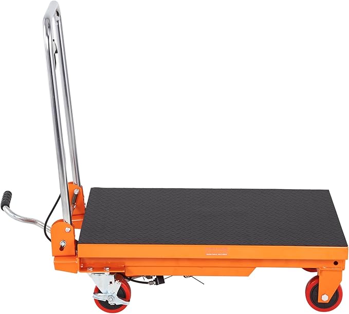 VEVOR Hydraulic Lift Table Cart, 330lbs Capacity 28.5" Lifting Height, Manual Single Scissor Lift Table with 4 Wheels and Non-Slip Pad, Hydraulic Scissor Cart for Material Handling and Transportation