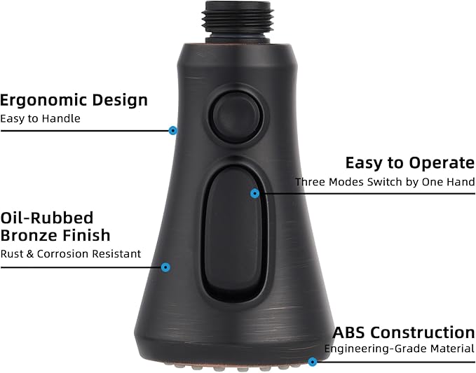 Hibbent Pull Down Kitchen Faucet Head Replacement, NSF/ANSI/CAN 61 & CUPC Certified 3-Function Sink Spray Nozzle with 15 Adapters Compatible with Moen, Delta, Kohler Faucets - Oil-Rubbed Bronze