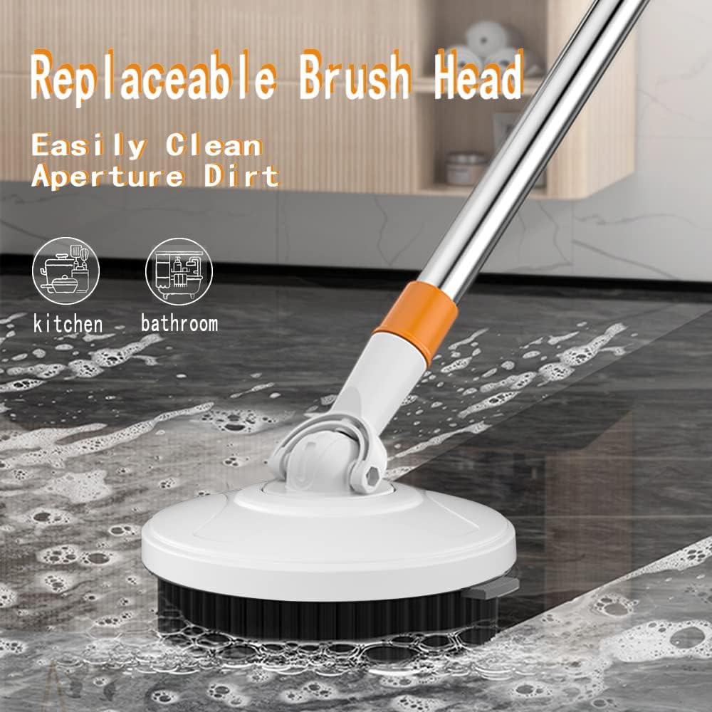 Spin Mop Bucket with Wringer System Extended Mop Handle 61＂Mop and Bucket for Floors Cleaning with 5 Replacement Head Refill 1 Cleaning Brush Head