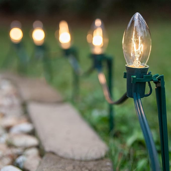 25 Pack C9 Clear Light Bulbs,Replacement Incandescent Bulbs for Christmas String Light,C9/E17 Candelabra Base 7 Watt Great for Outdoor Indoor Holiday Party