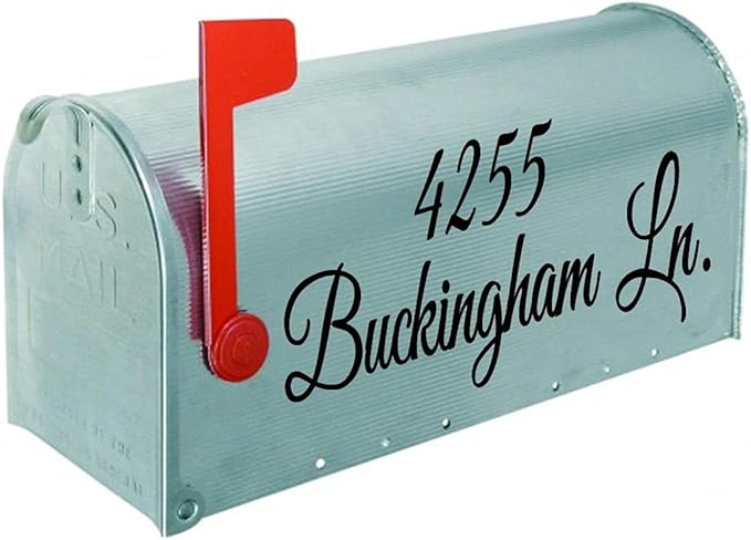 VWAQ Mailbox Address Decal Set of 2 - Insert Street Name & Address Personalized Decals CMB7 (Black, 12"W X 4"H)