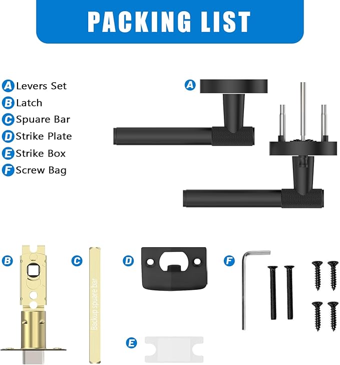 Amerdeco 6 Pack Matte Black Door Handles Interior,Knurled Privacy Door Handles with Lock,Heavy Duty Black Door Lever for Bedroom or Bathroom,Reversible Keyless for Left Right Handed Doors AM0027