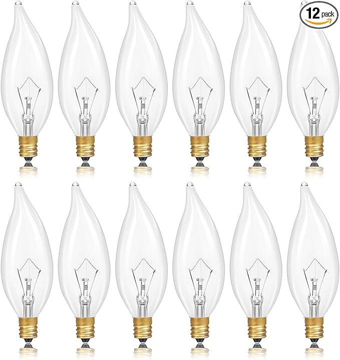 Potanro E12 Incandescent Light Bulbs 40Watt Warm White 2700K, 300 Lumens Candelabra Light Bulbs Dimmable Decorative Chandelier for Ceiling Fan, Pendants (40W-12Pack)