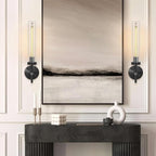 Black Wall Sconces Set of Two, 19" Knurled Black Sconces Wall Lighting, Tube Glass Bathroom Sconces Wall Lights for Bedroom Living Room Vanity Sconce Wall Lamp for Hallway, Staircase