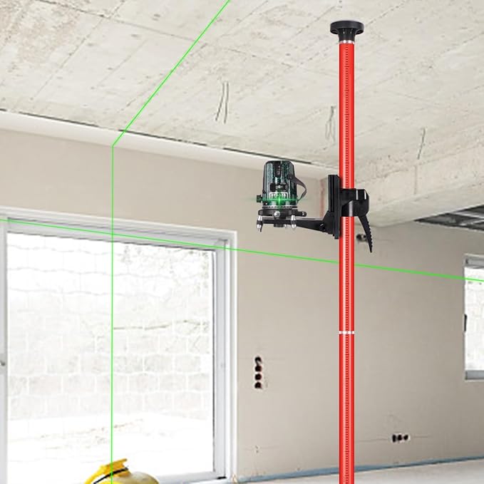12 Ft./3.7M Professional Lasers Level Pole with Tripod, Adjustable Telescoping Pole for Leveling Tools, Multi-functional Fine-tuning Bracket with 1/4” and 5/8” Thread Adapters, Includes Carrying Bag