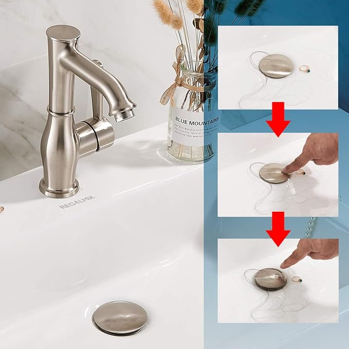 Bathroom Sink Drain, Vessel Sink Pop Up Drain,Built-in Anti-Clogging Strainer, Sink Drain Assembly Without Overflow Brushed Nickel,(1-1/2" to 1-3/4") RWF082B