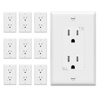 ENERLITES Decorator Receptacle, Wall Outlet with Wall Plate, Tamper-Resistant, Gloss Finish, Residential Grade, 3-Wire, Self-Grounding, 2-Pole, 15A 125V, UL Listed, 61501-TR-WWP, White (10 Pack)