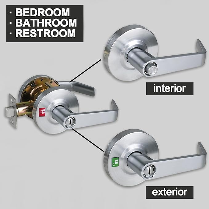 Privacy Commercial Door Locks Heavy Duty Grade 2 Lever for Commercial Bathroom, Non-Handed, UL 3 Hour Fire Rated, ADA Compliant, Satin Chrome Finish 26D, 2-3/4''Backset, X-XG-BK-70