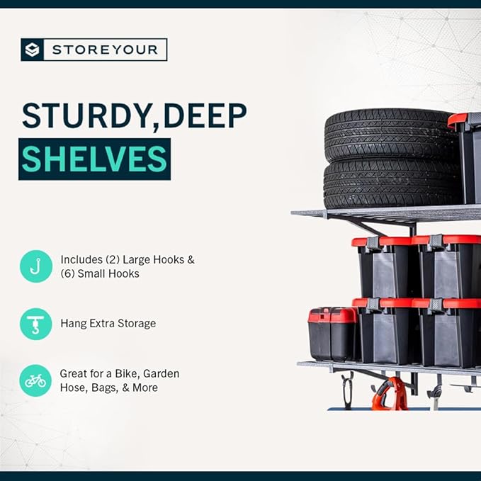 StoreYourBoard 2-Pack Heavy Duty Wall Shelves 2ft x 4ft – Wall-Mounted Garage Storage Shelving and Organization for Sheds, Closets, or Utility Rooms – Holds 200 lbs - Hammered Gray