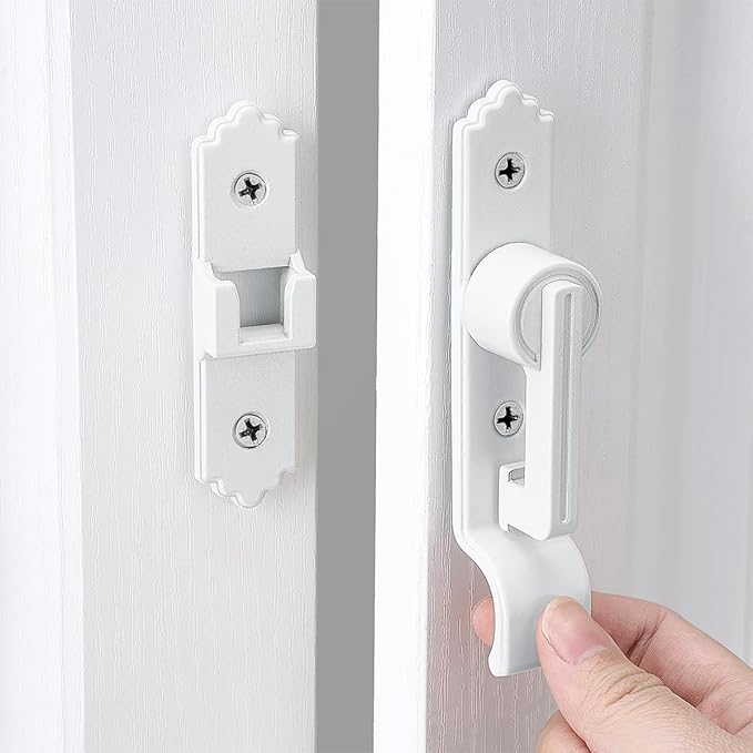 180 Degree White Barn Door Lock, Flip Gate Latch with Handle, Heavy Sliding Door Latches, Door Security Sliding Latch Lock for Cabinets, Bathroom, Garden, Window, Garage