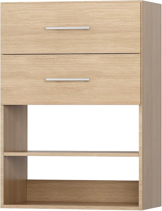 ROOMTEC 25.5" 2 Drawer Short Tower Closet Unit, Modular Closet System with Drawers and Shelf, Wardrobe Organizer for Bedroom or Walk-in Closet, Wall Mounted, Customizable Clothes Storage Unit, Wood