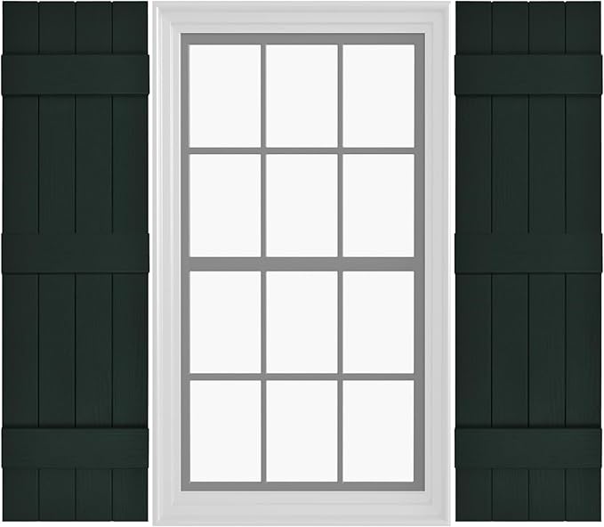 Board & Batten Vinyl Shutters (1 Pair) | 14.5"x71" (4-Board) - Heathered Spruce | Exterior Window Shutters | Includes Mounting Hardware | Simple Installation | Made in USA