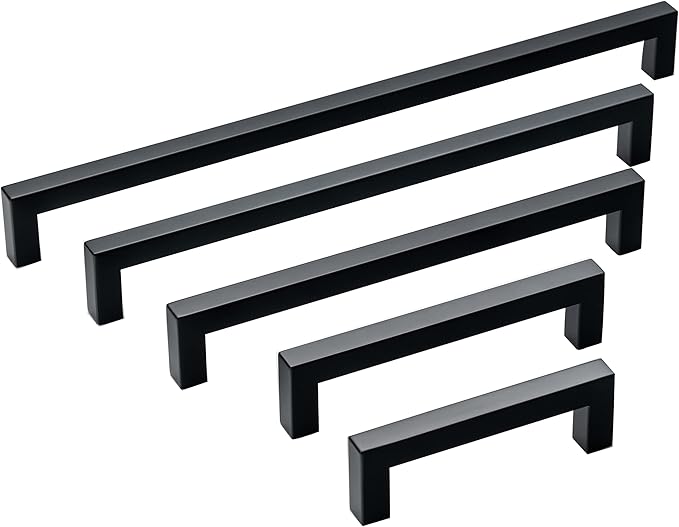 10 Pack Black Kitchen Cabinet Handles 10 Inch Matt Black Stainless Steel Square Cabinet Pulls Furniture Dresser Wardrobe Handles Modern Cabinet Hardware