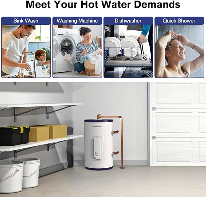 Thermomate Tank Water Heater - 10 Gallon Point of Use Hot Water Heater, 120V 1500W, Adjustable Thermostat, UL Listed (ES1000)