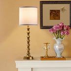 Gold Table Lamp Set of 2 Metal Bamboo Shape Base 29" Rustic Buffet Lamp with Linen White Shade Tall Nightstand Lamps Bedside Nightlights for Living Room Bedroom Guest Room