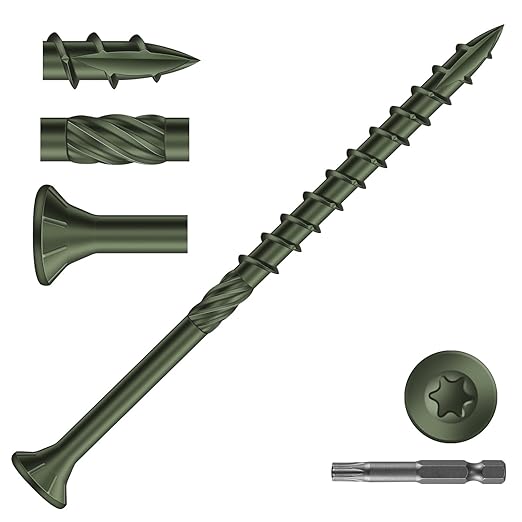 #10 x 3 Inch Deck Screws (59Pcs) 1lb. Carbon Steel, Green, Flat Head, Rust Resistant epoxy Coated, with T25 Star Bit