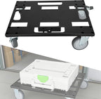 Metal Roll Board for Festool with 4 Rollers, Black Systainer Cart for Festool for Easy Transport of Systainer & T-Loc System, Rolling Board for Festool with Feedthroughs for Straps