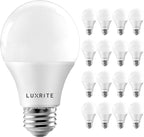 LUXRITE A19 LED Bulb 60W Equivalent, 4000K Cool White, 800 Lumens, Dimmable Standard LED Light Bulbs 9W, Enclosed Fixture Rated, Energy Star, E26 Medium Base - Indoor and Outdoor (16-Pack)