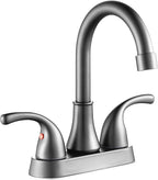 Bathroom Sink Faucet FRANSITON 4 Inch 2 Handle Lead-Free Brushed Grey Bath Sink Faucet with Pop-up Drain Stopper and Supply Hoses