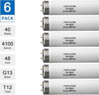 (6Pack) T12 4FT Fluorescent Bulb,F40T12/CW 40W 48inch Light Tube,4100K Cool White,Replaces F40T12/CW/Supreme,F40CWX,Medium Bipin(G13) Base, 2600 Lumens