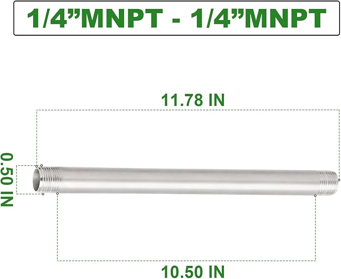 TAISHER 2Pcs Stainless Steel Pipe Fittings, 1/4" NPT x 1/4" NPT Male Threaded, 12" Length Nipple Cast Pipe