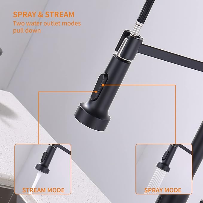 Black Touchless Kitchen Faucet ， KEER Smart Motion Sensor Hands Free Single Handle Spring Kitchen Sink Faucet with Pull Down Sprayer