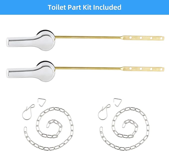 Hygie Rinse 2PCS Metal Toilet Handle Lever Flush Replacement, Universal Front Mount Handle With Stainless Steel Flapper Chains, Repair Kit, Chrome