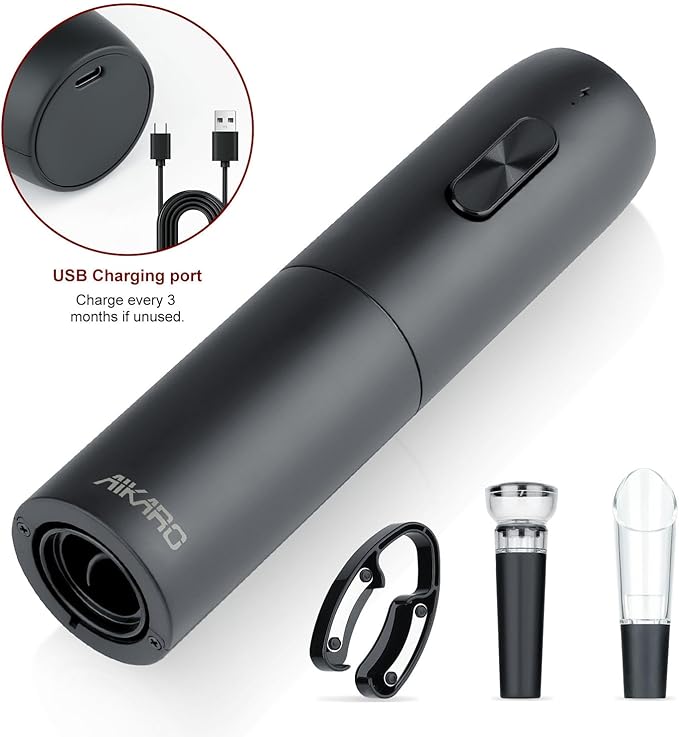 AIKARO - Electric Wine Bottle Opener Automatic Corkscrew, Rechargeable (Set B)