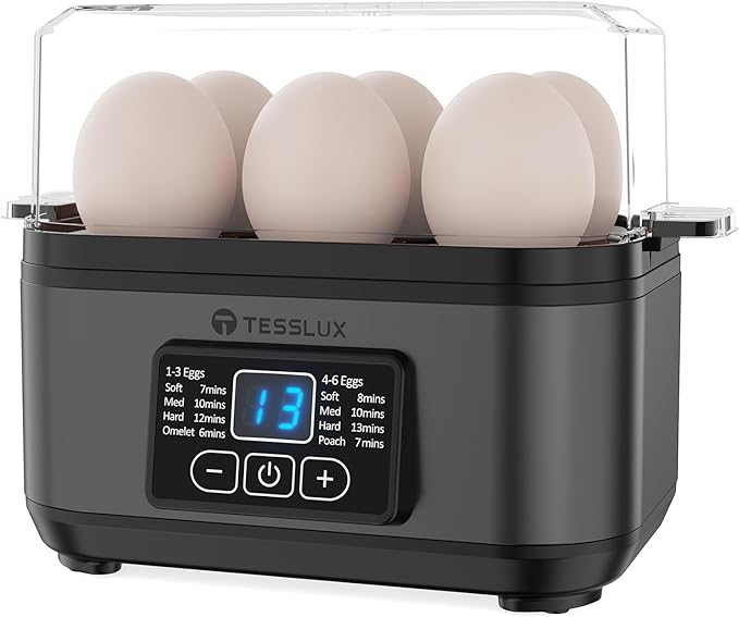 Electric Rapid Egg Cooker, 6 Egg Capacity for Hard Boiled Eggs, Poached Eggs, Scrambled Eggs, or Omelets Maker with Auto Shut Off (Gray)