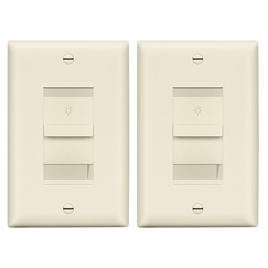 LIDER Dimmer Switch for Dimmable 200W LED/CFL Lights, Single Pole, 120 V, Modern Upgrade, UL Listed, Wall Plate Included, Light Almond, 2 Pack