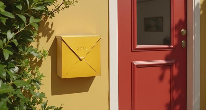 NACH Mailboxes for Outside Wall Mount, 12 x 12 x 4.8 inch Yellow Mail Boxes for House Outside, Waterproof Mailboxes for Outside - Chicago Style Mail Box
