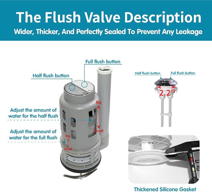 3-Inch Dual Flush Valve Replacement Kit for One Piece Toilet: Include 8" Height Flush Valve, 2.2" Threaded Button, Fill Valve. Fits Tanks 10-13.5" Tall, Drain Holes 3.2-3.6"