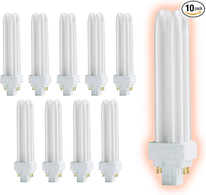 GoodBulb 13 Watt CFL Light Bulbs 4 Pin G24Q-1 Base 4100K Cool White 13W High Output 900 Lumens Double Tube Compact Fluorescent Light Bulbs Plug-in 10 Pack