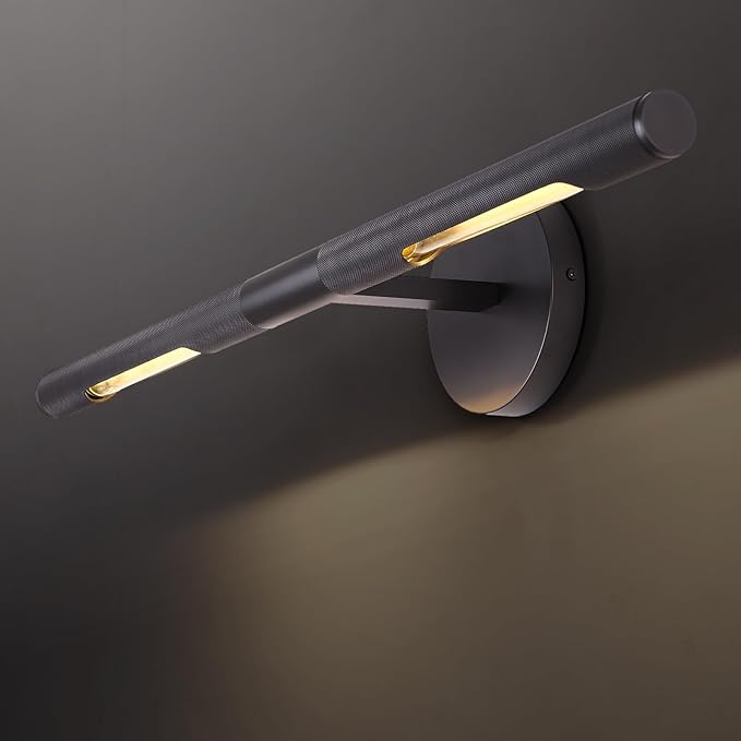 Hardwired Black Brass 30" Knurled Picture Light, Dimmable Rotatable 360°Picture Light for Wall, Vanity Light, Gallery Wall Light,Wall Sconce Lighting,Picture Frame Light,Include Bulb