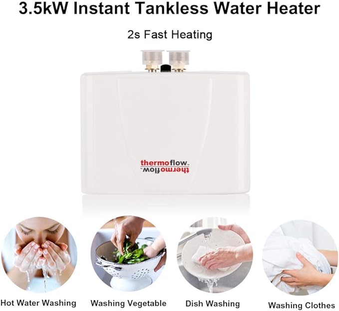 Thermoflow 110V~120V Mini Tankless Water Heater Electric Point of Use On Demand Instant Hot Water Heater Under Sinks Wall Mounted, CSA Certified 3.5kW Hard Wired