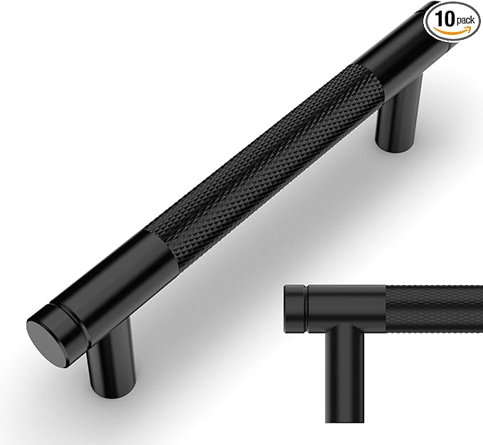Amerdeco 10 Pack Matte Black Knurled Cabinet Pulls 3.75 Inch Center to Center Kitchen Cabinet Handles for Drawer Dresser, Cupboard and Wardrobe ZH0031