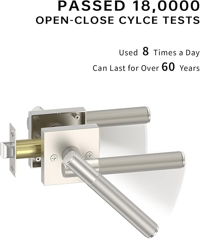 Asidrama 4 Pack Passage Brushed Satin Nickel Door Handles, Door Lever with Door Knobs Indoor for Bedroom or Bathroom, Brushed Satin Nickel Door Handles Interior with Locks for Left Right Sided Doors