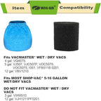 8 Pack VRC5 Cloth Bags for Vacmaster 4 to 16 Gallon Wet/Dry Vacuums + 2 Pack VFF51 Foam Filters, VRC51 Shop Vac Replacement Dust Filter Bags Kit
