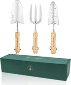 Berry&Bird Garden Tool Set- 3PCS Stainless Steel Gardening Tool Sets with Wooden Handle Trowel Weeding Fork & Digging Shovel Hand Tool Kit for Planting, Ideal Gardening Gift for Women & Men