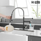 Fapully Kitchen Faucet, Black&Brushed Nickel Kitchen Faucet with Pull Down Sprayer, Commercial Kitchen Faucets with LED Light and Deck Plate