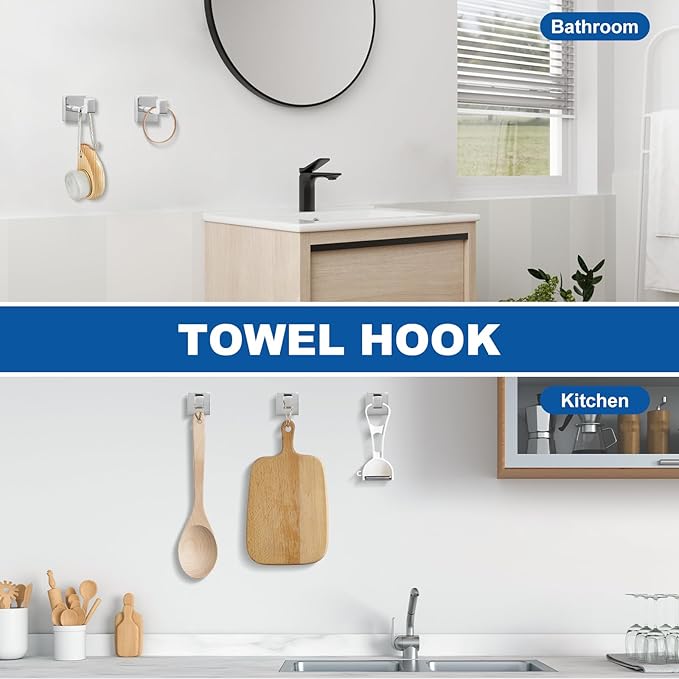 Cilee 15-Pieces Bathroom Hardware Set - Polished Chrome Bathroom Accessories, 24 Inch Towel Bar, Square Towel Ring, Toilet Paper Holder, Towel Hook, Wall-Mounted Stainless Steel Towel Bar Rack Set