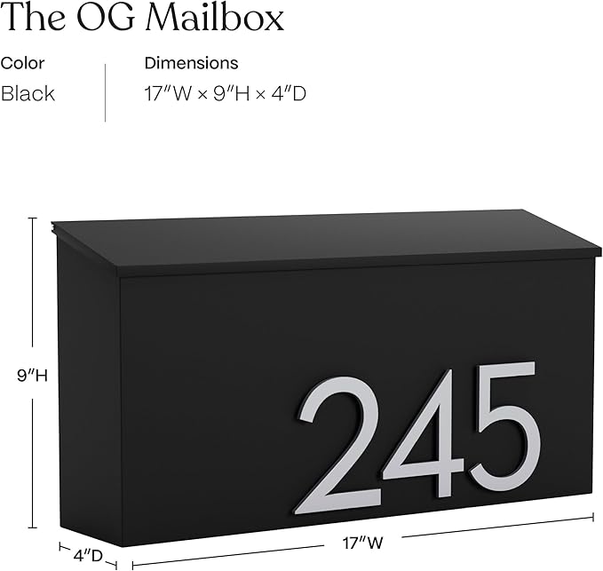 post & porch The OG Mailbox | Wall Mounted Mailbox | Black/Brown/White/Grey, 1 Size, Weatherproof Mail Box for Outside | Customizable (Black)