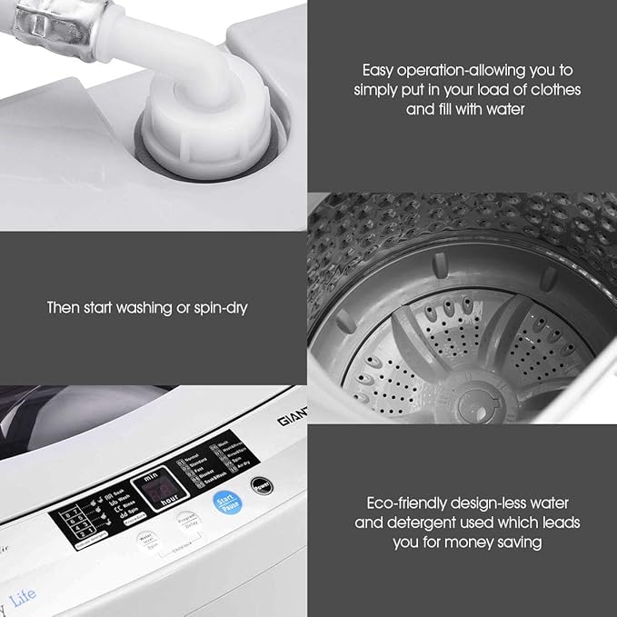 Giantex Full-Automatic Washing Machine Portable Compact 1.34 Cu.ft Laundry Washer Spin with Drain Pump, 10 programs 8 Water Level Selections with LED Display 12 Lbs Capacity