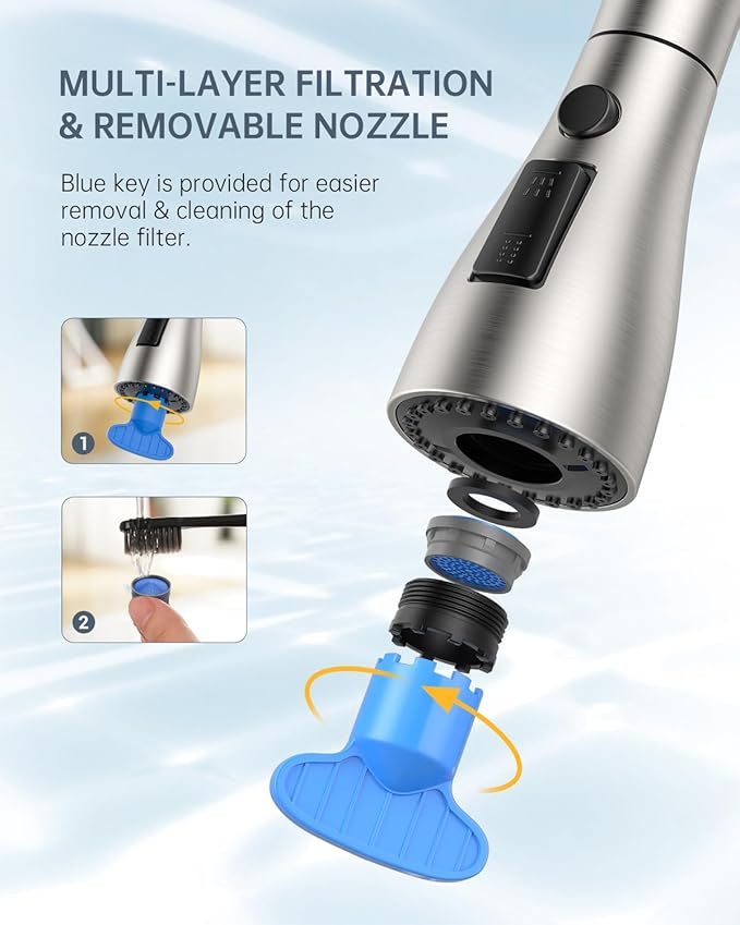 APPASO 2 Handle Kitchen Faucet, Brushed Nickel 3 Hole Kitchen Sink Faucet，Modern High Arc 3 Modes Stainless Steel Faucet for Kitchen Sink