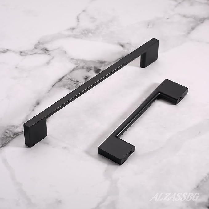 Alzassbg 5 Pack Matte Black Cabinet Pulls, 10 Inch(256mm) Hole Centers Rectangle Cabinet Handles Kitchen Pulls for Drawers and Cabinets AL3051MB
