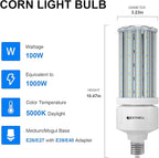 Led Corn Light Bulb 100W 15000LM Bright 5000K Led Bulb E26/E39 Base 1000W Equivalent Metal Halide HID CFL for Indoor Outdoor Lighting Warehouse High Bay Light Fixture Garage Workshop