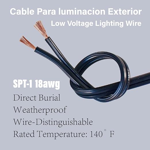 Low Voltage Landscape Lighting Cable 18/2 SPT-1W Bulk Lamp Cord 300-Volt 18-Gauge 100-feet Spool Black UL Listed